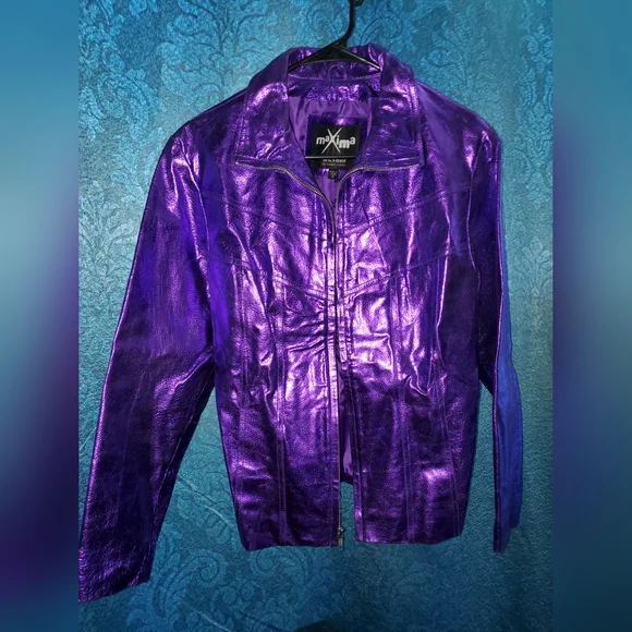 90's GLAM, WILSON'S LEATHER "MAXIMA" PURPLE SHIMMER JACKET. - Picture 1 of 5